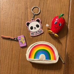 Rainbow 🌈 Coin Purse Charms Set w/ Windup Strawberry 🍓 Walking Sharpener